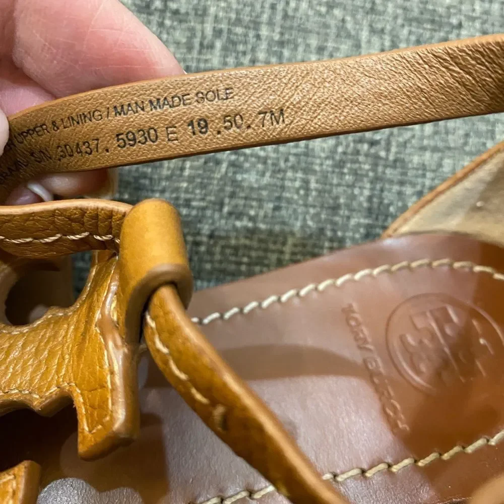 Tory Burch Phoebe Tan Leather Flats Thong Sandals Women’s Size 7
